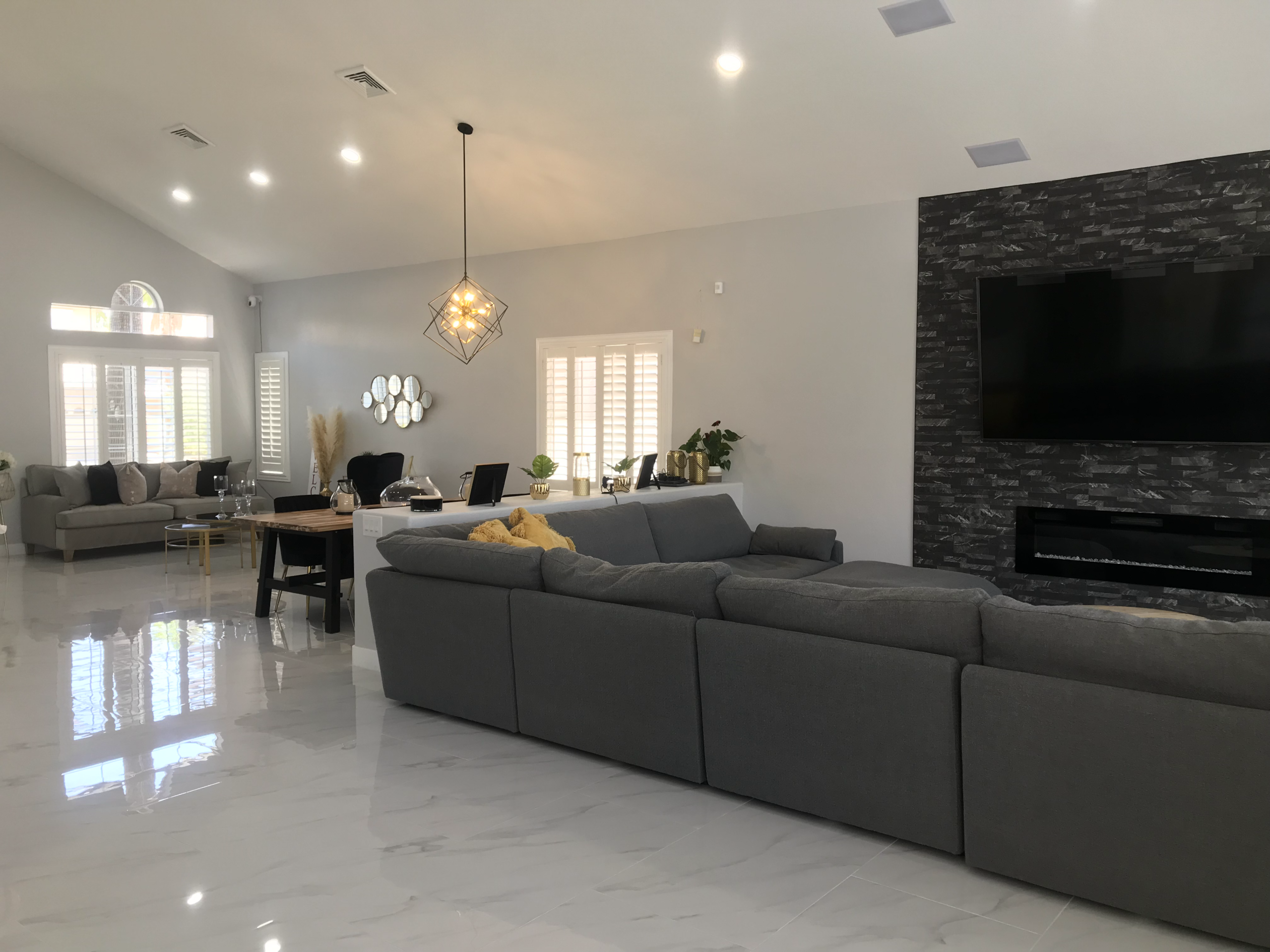 Living room with black wall