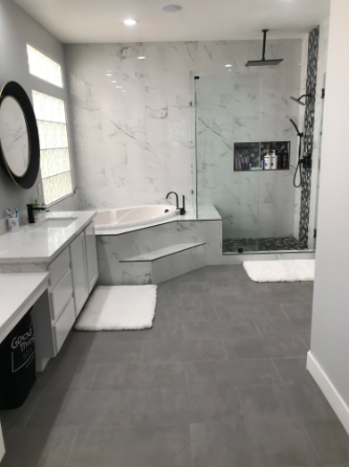 Bathroom gray, black, white